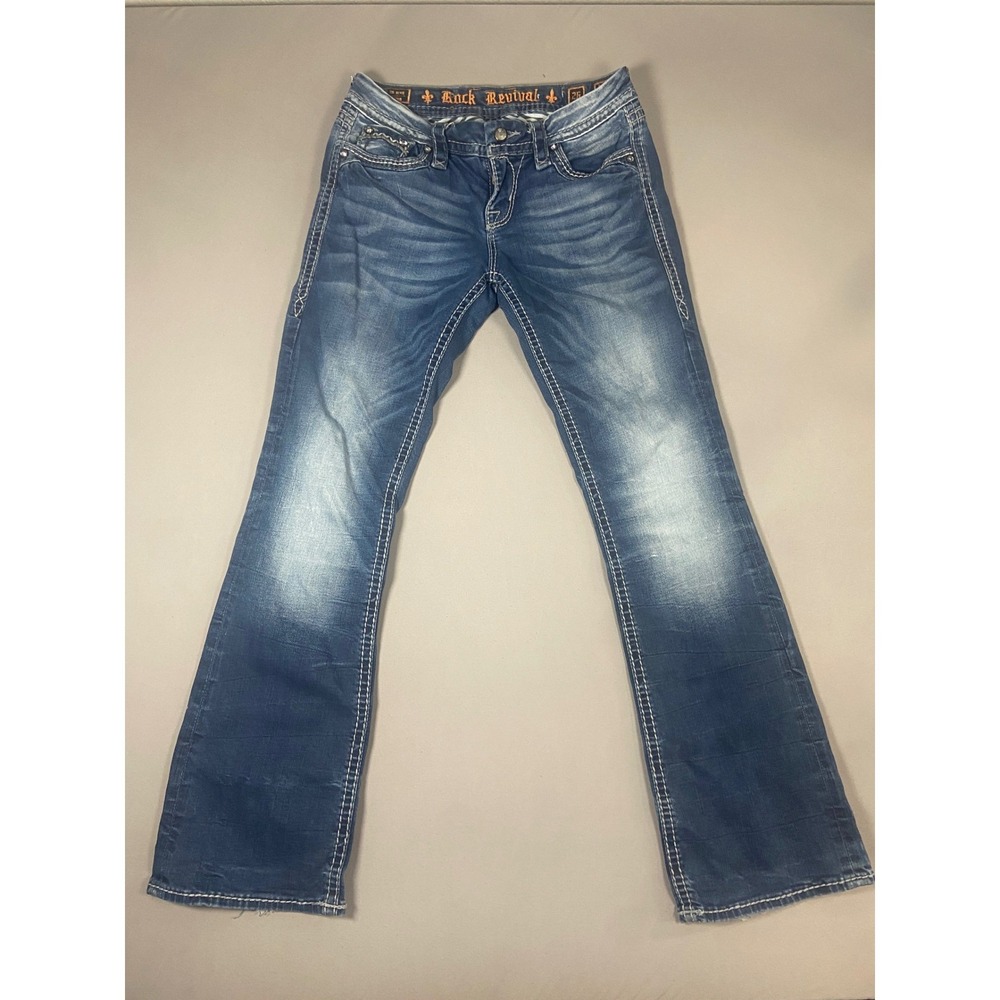 Rock Revival Victoria Easy Boot Jeans Women Size 26 Blue Embellished Denim